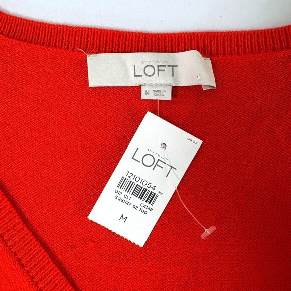 Ann Taylor Loft A Line Sweater Dress Size M Orange V Neck 3/4 Sleeve NWT - Picture 4 of 10